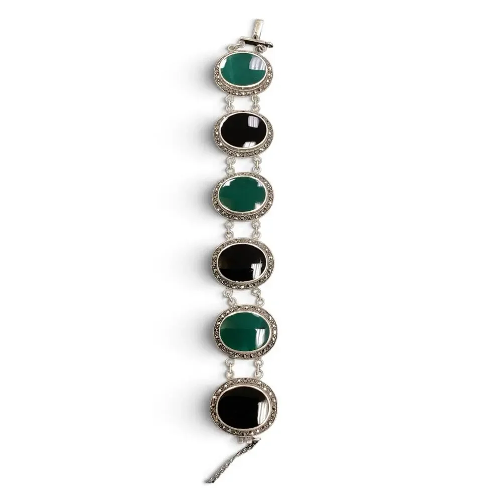 Black & Green Onyx Sterling Silver Bracelet